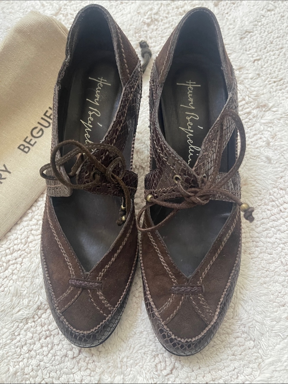 Henry Beguelin Brown Suede Lace-Up Heels - Picture 5 of 5